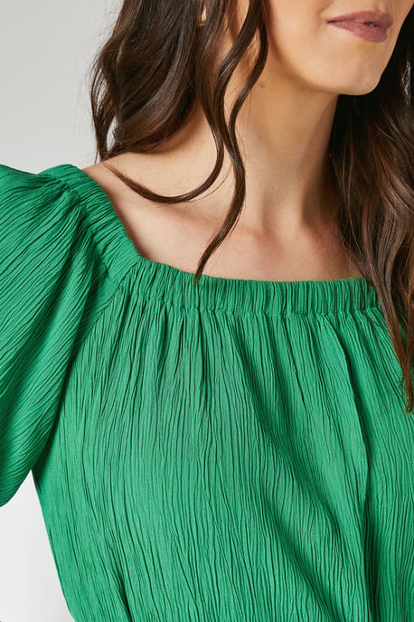 Crinkle Viscose Bardot Bubble Hem Midaxi Dress - Image 5