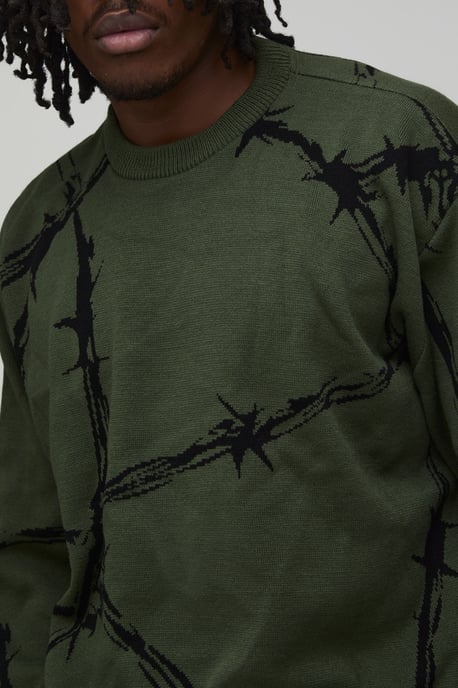 Tall Oversized Boxy Barbed Wire Jacquard Knitted Jumper - Image 3