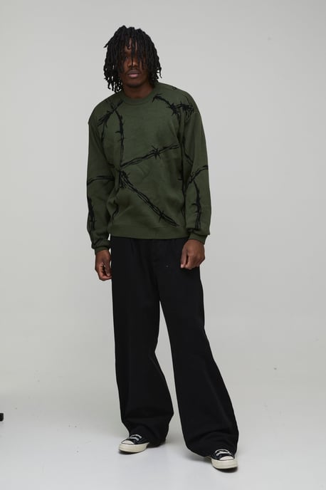 Tall Oversized Boxy Barbed Wire Jacquard Knitted Jumper - Image 4