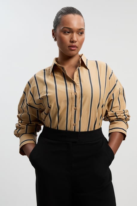 Plus Size Stripe Cotton Oversize Tailored Essential Shirt - Image 2