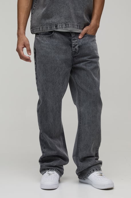 Straight Flared Washed Jeans With Let Down Hem - Image 1