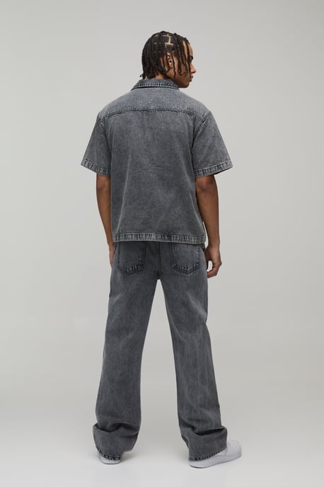 Straight Flared Washed Jeans With Let Down Hem - Image 2