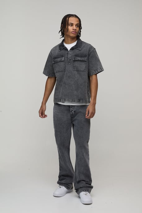 Straight Flared Washed Jeans With Let Down Hem - Image 4