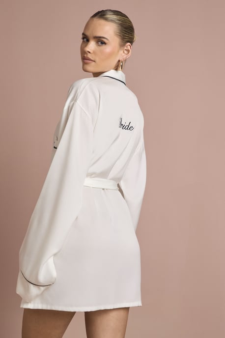 Bridal 'Bride' Satin Embroidered Short Robe - Image 1