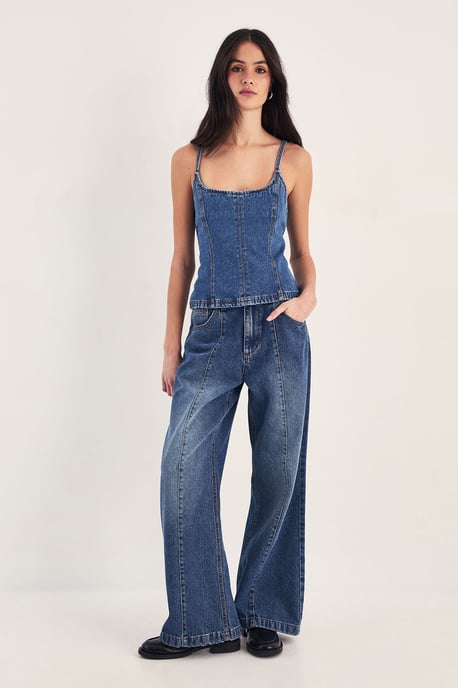 Longline Denim Fitted Cami Top - Image 2