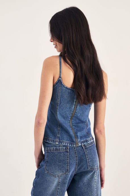 Longline Denim Fitted Cami Top - Image 4