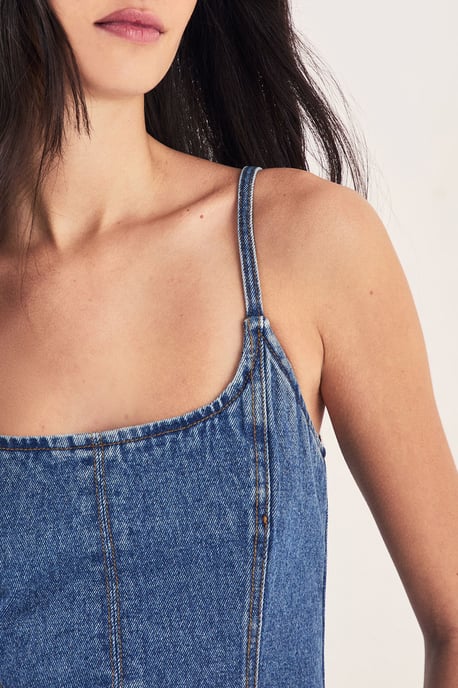 Longline Denim Fitted Cami Top - Image 5