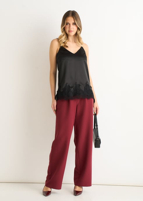 Svart satin-camisole med spetsar - Image 1
