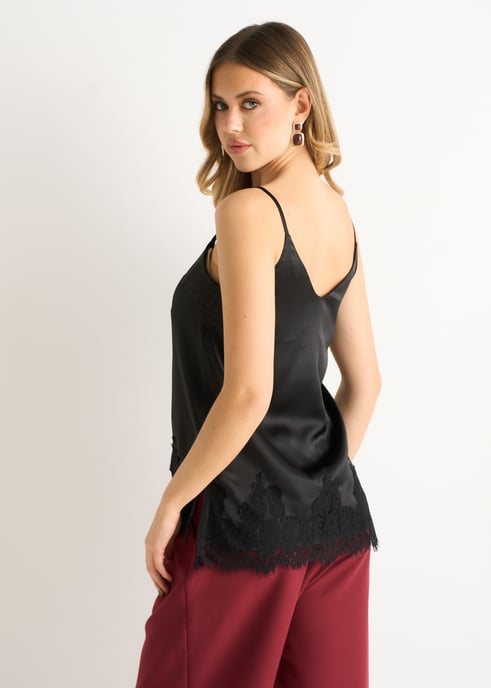 Svart satin-camisole med spetsar - Image 3