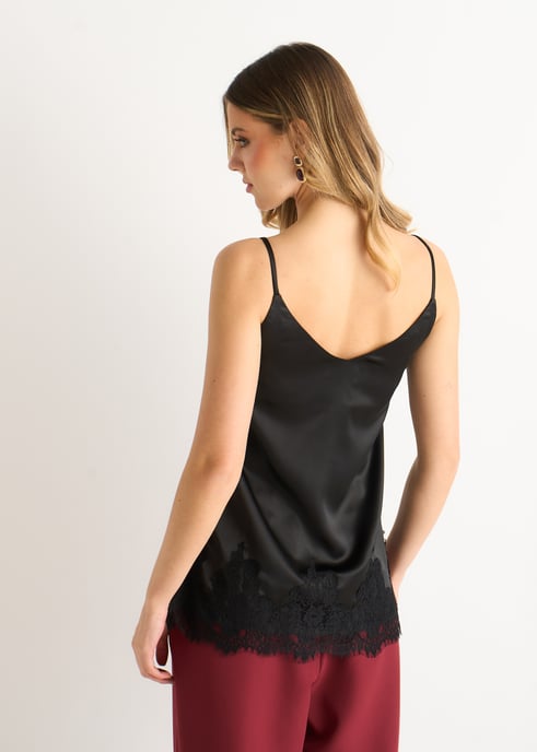 Svart satin-camisole med spetsar - Image 4