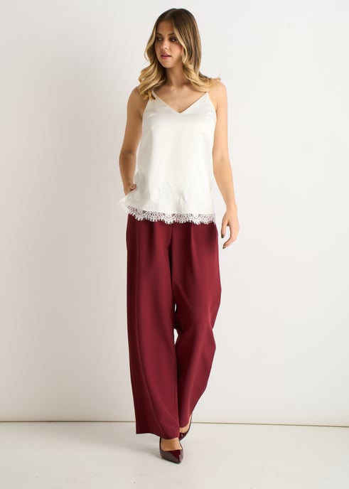White Lace Trim Satin Cami Top - Image 1