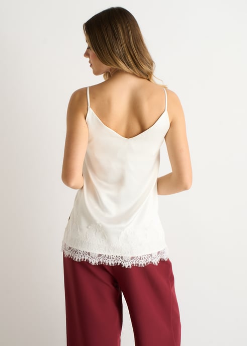 White Lace Trim Satin Cami Top - Image 4
