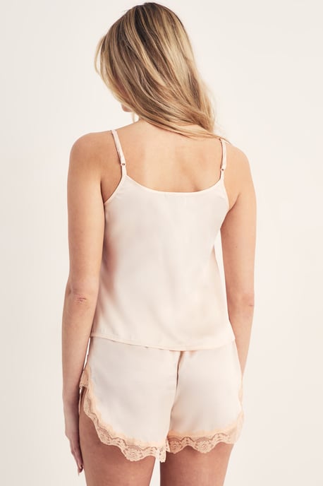 Satin Lace Detail Cami And Shorts Pajama Set - Image 4