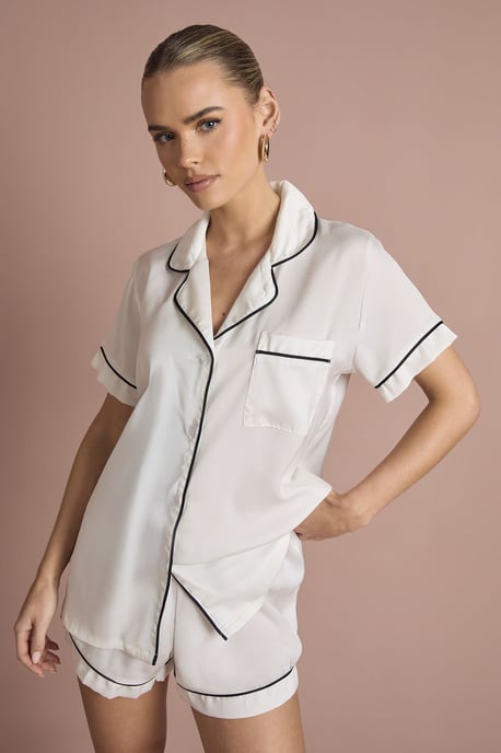 Bridal 'Bride' Satin Embroidered Short Sleeve Shirt & Short Pyjama Set - Image 2