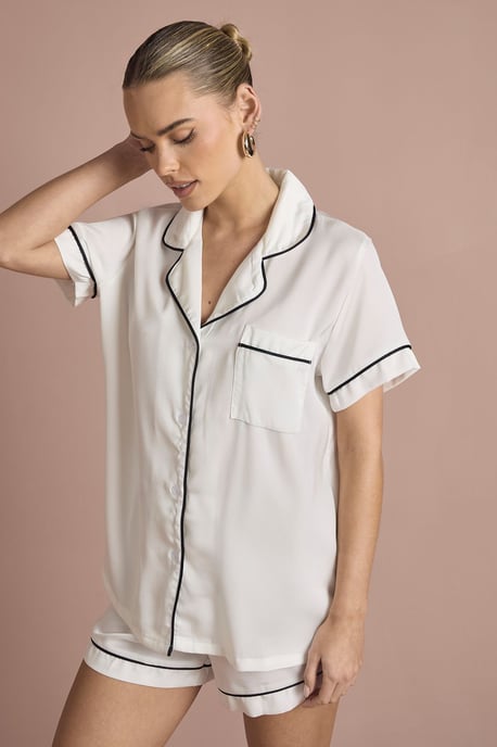 Bridal 'Bride' Satin Embroidered Short Sleeve Shirt & Short Pyjama Set - Image 3