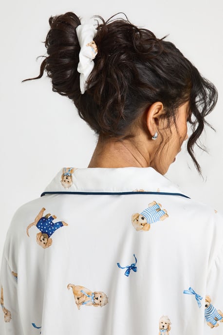 Puppy Bow Print Long Sleeve Shirt & Trouser 3 Piece Pyjama Set - Image 4