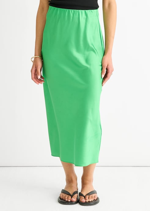 Green Satin High Waist Midi Skirt - Image 2