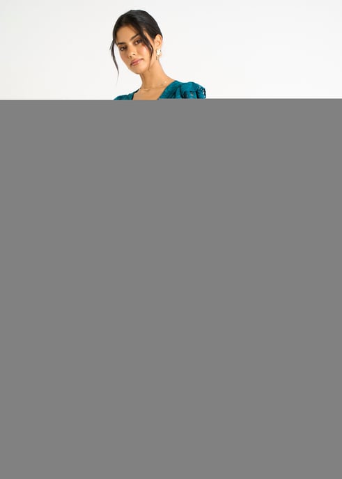 Teal Jersey Spets V-ringad Ruffle Maxi Klänning - Image 3