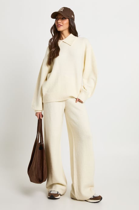 Super Soft Crew Neck Knitted Chunky Cardigan and Wide Leg Trouser Co-Ord - Image 1