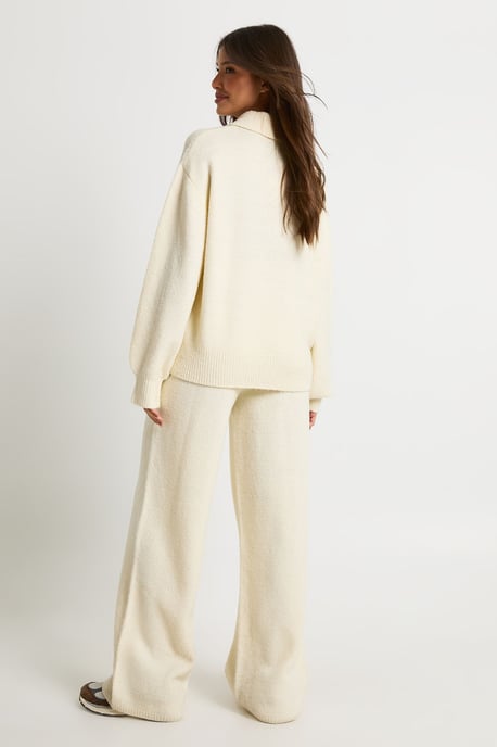Super Soft Crew Neck Knitted Chunky Cardigan and Wide Leg Trouser Co-Ord - Image 2