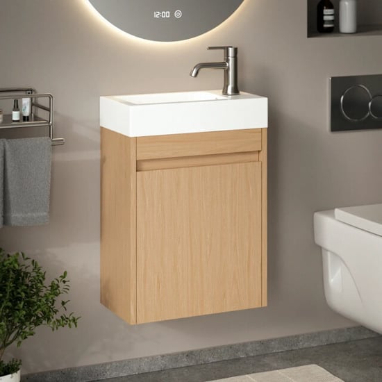 Mirlux Toiletmeubel vivo 40cm licht eiken wastafel wit - Image 1