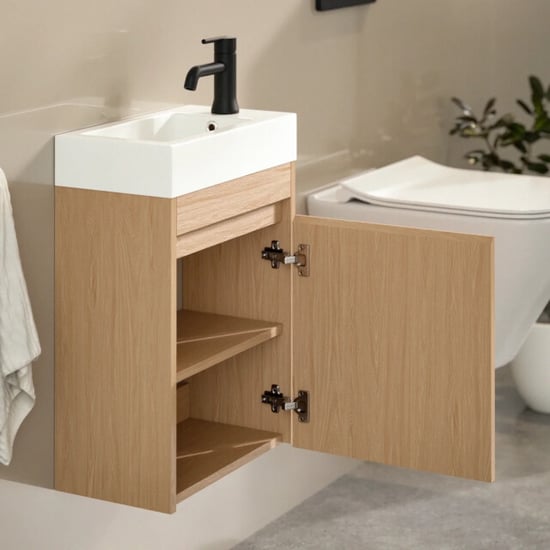Mirlux Toiletmeubel vivo 40cm licht eiken wastafel wit - Image 2