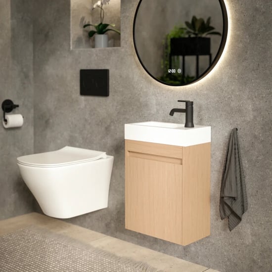Mirlux Toiletmeubel vivo 40cm licht eiken wastafel wit - Image 3