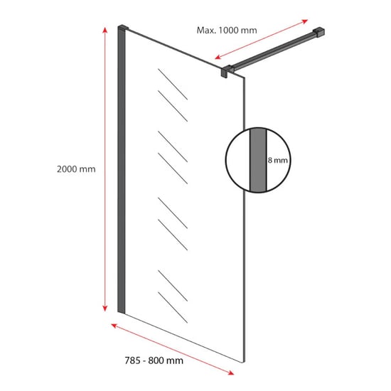 Badplaats Douchewand rizani 80 x 200 cm zwart – inloopdouche 8 mm - Image 4
