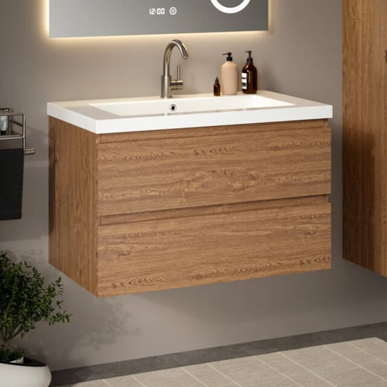 Mirlux Badkamermeubel sova 80cm warm eiken wastafel wit - Image 1