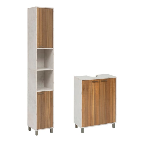 4bathroomz Badkamerset lugano kolomkast en wastafelonderkast marmer/houtlook - Image 1