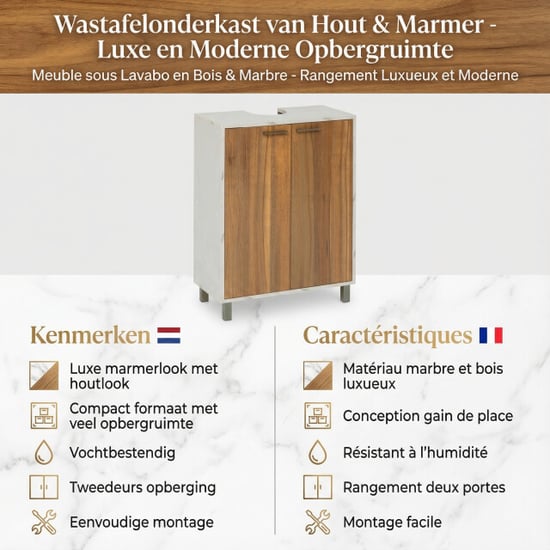 4bathroomz Badkamerset lugano kolomkast en wastafelonderkast marmer/houtlook - Image 6