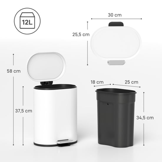 4goodz Afvalemmer 12l pedaalemmer met deksel binnenemmer soft-close - - Image 2