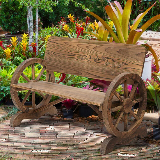 4goodz Tuinbank met armleuning wagenwielen design massief hout - Image 6