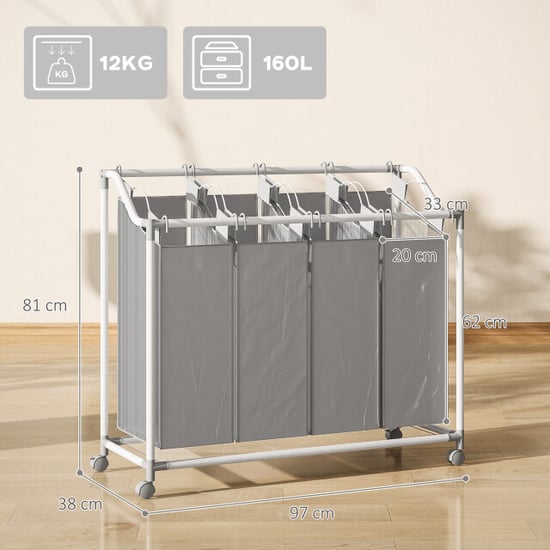 4goodz Wasmand op wielen met 4 compartimenten 160 ltr uitneembare waszak - Image 4