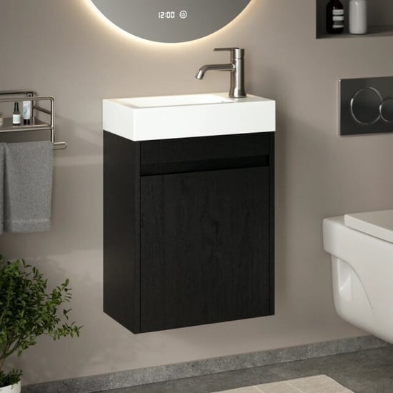 Mirlux Toiletmeubel vivo 40cm zwart eiken wastafel wit - Image 1