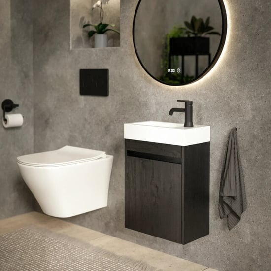 Mirlux Toiletmeubel vivo 40cm zwart eiken wastafel wit - Image 3