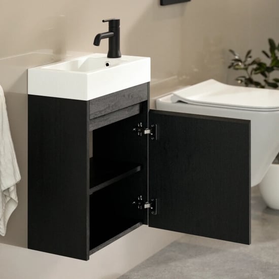 Mirlux Toiletmeubel vivo 40cm zwart eiken wastafel wit - Image 5