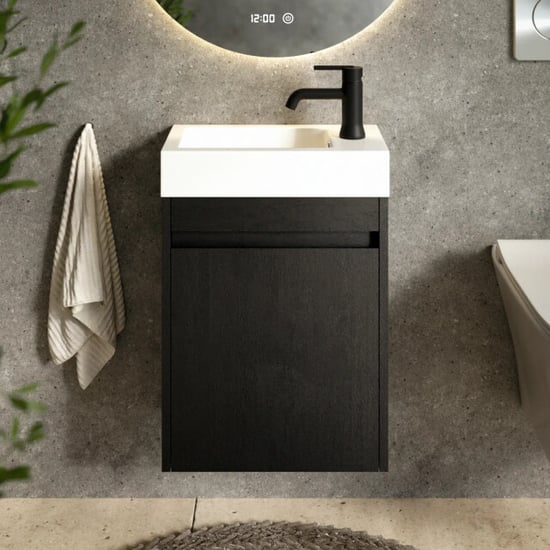 Mirlux Toiletmeubel vivo 40cm zwart eiken wastafel wit - Image 6