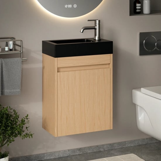 Mirlux Toiletmeubel elen 40cm licht eiken wastafel zwart - Image 1