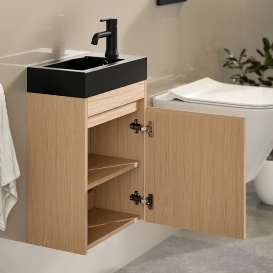 Mirlux Toiletmeubel elen 40cm licht eiken wastafel zwart - Image 5