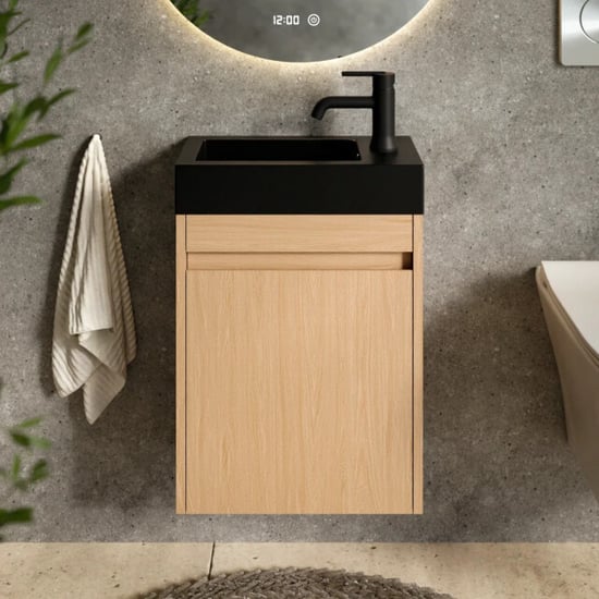 Mirlux Toiletmeubel elen 40cm licht eiken wastafel zwart - Image 6