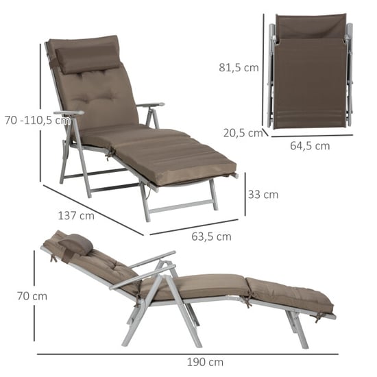 4goodz Comfortabel ligbed 5-standen ligstoel met bruin kussen - Image 3