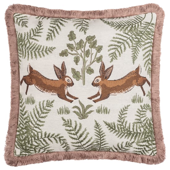 Wylder Fable Rabbits Embroidered 100 Cotton Feather Filled Cushion - Image 1