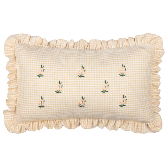 Furn Les Petite Fleurs Gingham Ruffle Feather Filled Cushion - Image 1