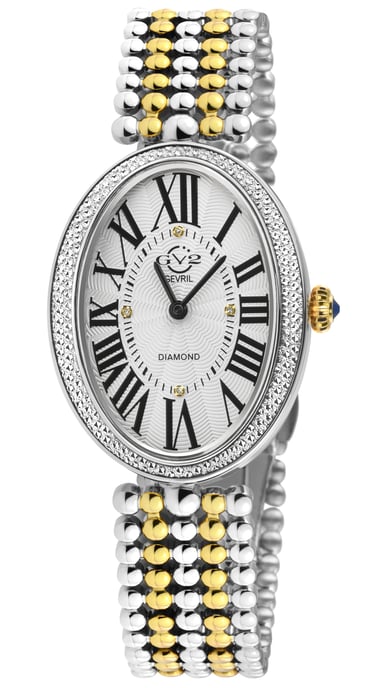 GV2 Piazza Navona Women's Swiss Quartz Silver/White Dial, Gold Beaded 316L stainless Steel Watch - Image 1