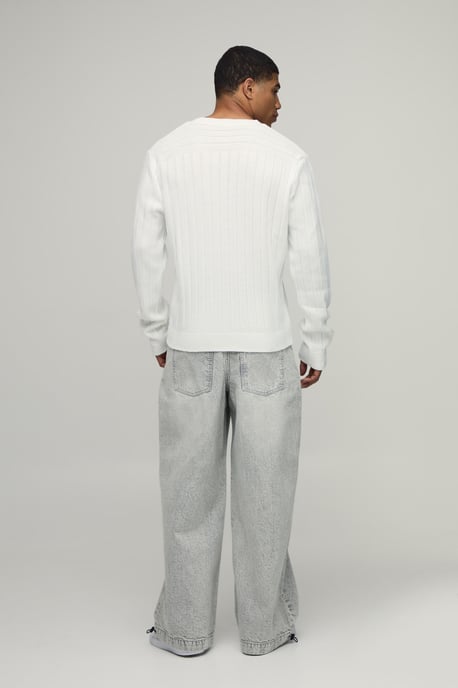 Regular Fit Ribbed V Neck Knitted Jumper - Image 2