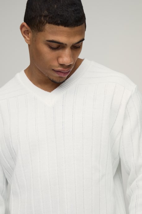 Regular Fit Ribbed V Neck Knitted Jumper - Image 3