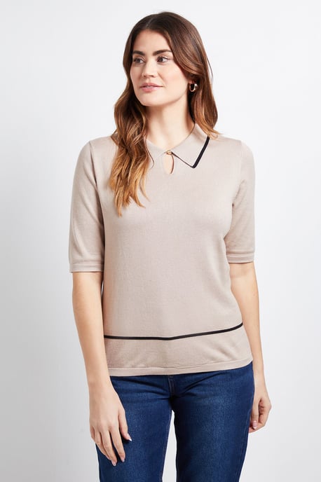 Collared Tipped Knitted T Shirt - Image 1