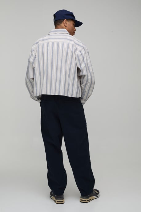 Oversized Crop Boxy Stripe Long Sleeve Shirt - Image 2