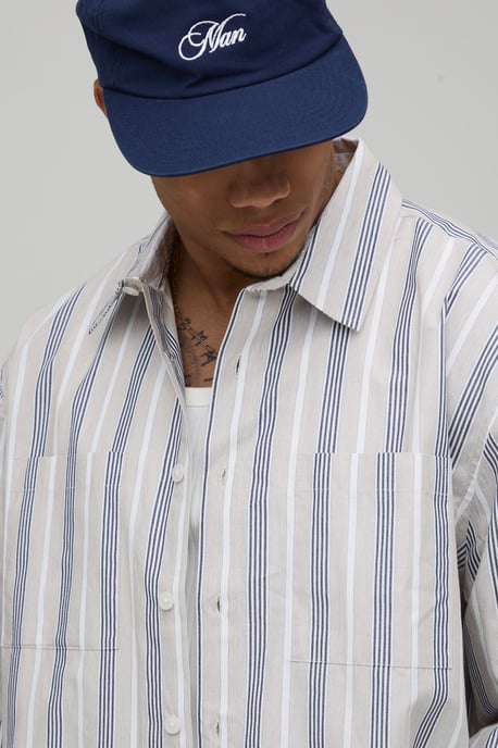 Oversized Crop Boxy Stripe Long Sleeve Shirt - Image 3